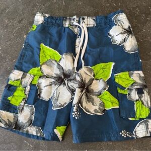 Kanu Surf Floral Boys Navy Blue Green Tropical Print Shorts